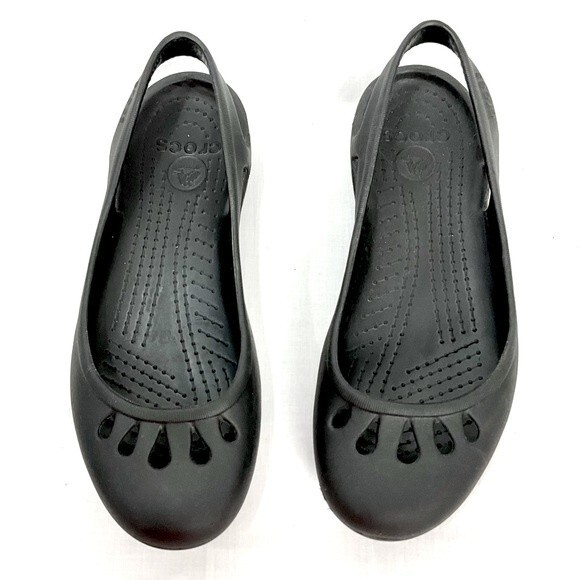 Crocs Slingback Ballet Flats Black Slip On Taylor Sz 8 Casual Dressy Shoes - Picture 1 of 6